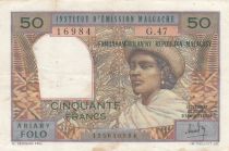 Madagascar 50 francs - Woman with hat - Serial G.47 - 1969