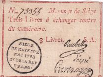 Mainz 3 livres Red, blackstamping in circle - May 1793 - Serial A