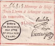 Mainz 3 livres Red, blackstamping in circle - May 1793