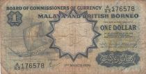 Malaya and British Borneo 1 Dollar - Sailing boat - Fisherman - Serial A/83 - 1959