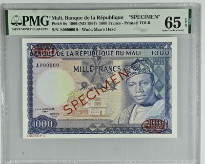 Banknote Mali 1000 Francs - President Modibo Keita - Djenne Mosquee -  Specimen - P.9s - PMG 65 EPQ