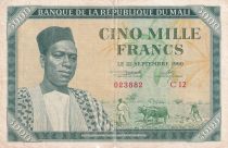 Mali 5000 Francs - Pdt M. Keita - Farmers ploughing - 1960 - Serial C 12