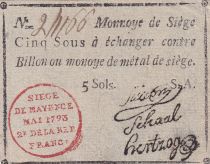 Mayence 5 Sols Noir - Tampon rouge - Mai 1793 - Série A