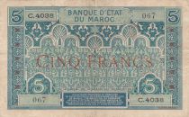 Morocco 5 Francs Blue and green - 1924 - Serial C.4038 - VF - P.9