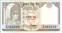 Nepal 10 Rupees, Kg Birendra Bir Bikram, temple - Antelopes - 1987 - P.31 b