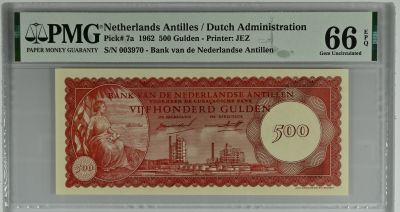 Banknote Netherlands Antilles 500 Gulden 1962 - Oil refinery of Curacao -  PMG 66 EPQ