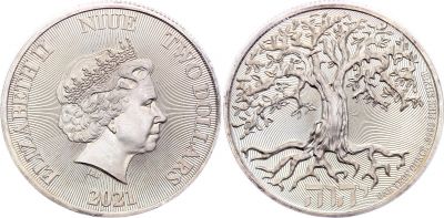 Coin Niue island 2 Dollars - 1 Oz Elizabeth II - Tree of life - Silver 2021