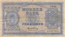 Norvège 5 Kroner - Armoiries - Série J - 1953