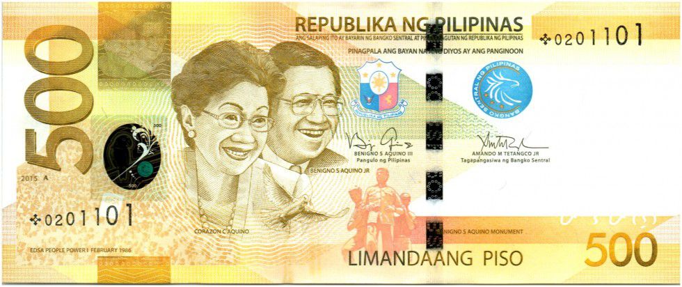 banknote philippines 500 pesos corazon and begnino aquino jr parrot