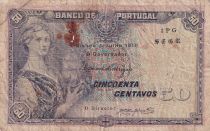 Portugal 50 centavos - Woman with boat - 1918 - Serial 1PG - F to VF - P.112a