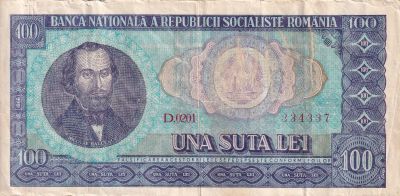 Banknote Romania 100 Lei - Nicolae Balcescu - 1966 - Serial D.0201 - P.97