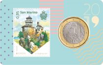 Saint-Marin Coincard n°03 + Timbre - 1 Euro 2018