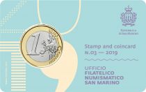 Saint-Marin Coincard n°03 + Timbre - 1 Euro 2018