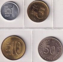 South Korea Set of 4 Coins - 1969-1974