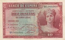 Spain 10 Pesetas - Woman - Various serial - 1935