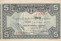 Spain 5 Pesetas - Bilbao - Caja de Ahorros Vizcaina -1937 - P.S561