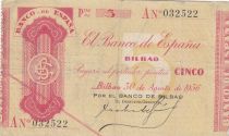 Spain 5 Pesetas - Por el banco de Bilbao - 1936 - P.S551b-a