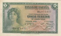 Spain 5 Pesetas - Woman - Various serial - 1935