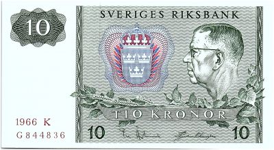 Banknote Sweden 10 Kronor Carl XVI Gustaf - 1966 - K - AUNC - P.52b