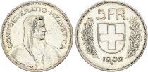 Switzerland 5 Francs Guillame Tell - 1932 - B Berne - Silver