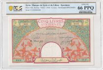 Syrian Arab Republic 5 Pounds 1948 - Banque de Syrie et du Liban - Specimen - P.62s PCGS 66 PPQ