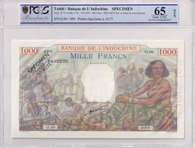 World Banknote Grading TAHITI《Banque de I'Indochine》1000 Francs