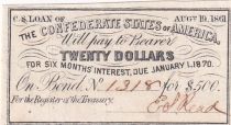 USA 20 Dollars - Confédérate States - CS loan - 1870