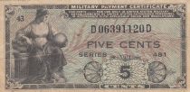 USA 5 cents - Billet militaire - Series 481 - Numéro 43 - 1951