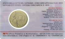 Vatican 50 centimes euros 2015 Vatican - SOUS BLISTER (Coincard n°6)