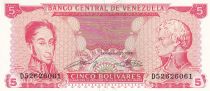 Venezuela 5 Bolivares - Simon Bolivar - F de Miranda - 1989 - Serial D - P.70b