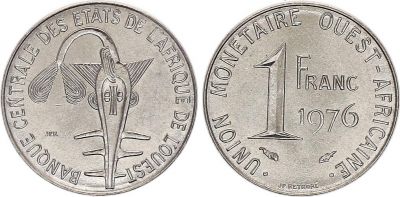 Coin West AFrican States 1 Franc French West Africa - 1976