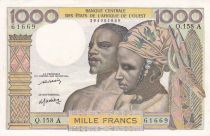 West AFrican States 1000 Francs - Man, woman - ND (1977) - Letter A (Ivory Coast) - Serial Q.158 A