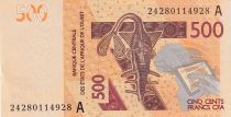 West AFrican States 500 Francs - Mask - Hippopotamus - 2024 - Letter A