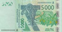 West AFrican States 5000 Francs - Catfish - Banana trees - Specimen - 2003 - A (Ivory Coast) - P.117A