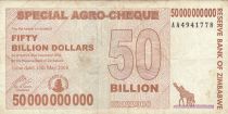 Zimbabwe 50 000 000 000 Dollars - Agro-chèque - Girafes - 2008 - P.63